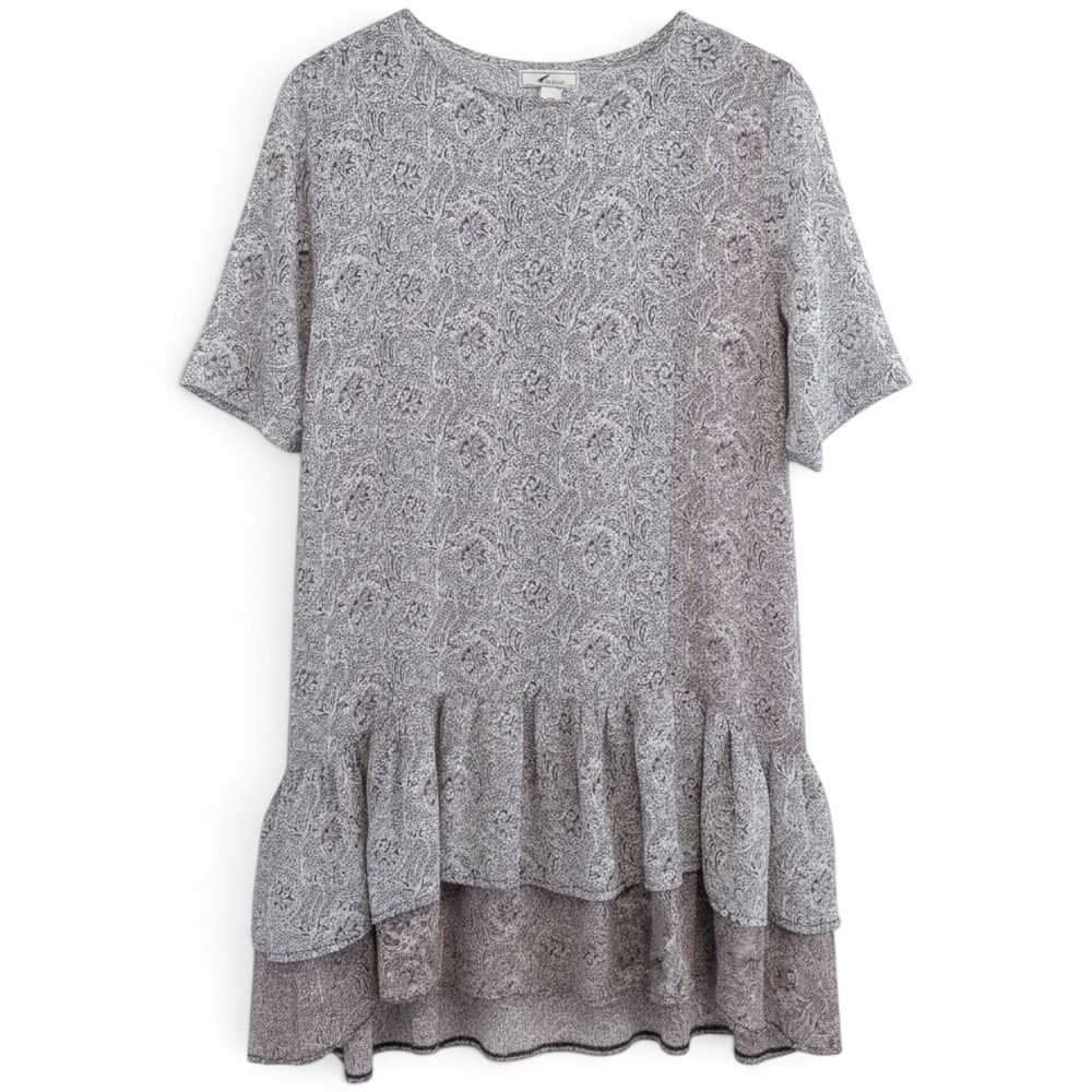 Dorin Frankfurt Paisley Ruffle Shift Dress Womens Vintage Sheer Boho Lagenlook